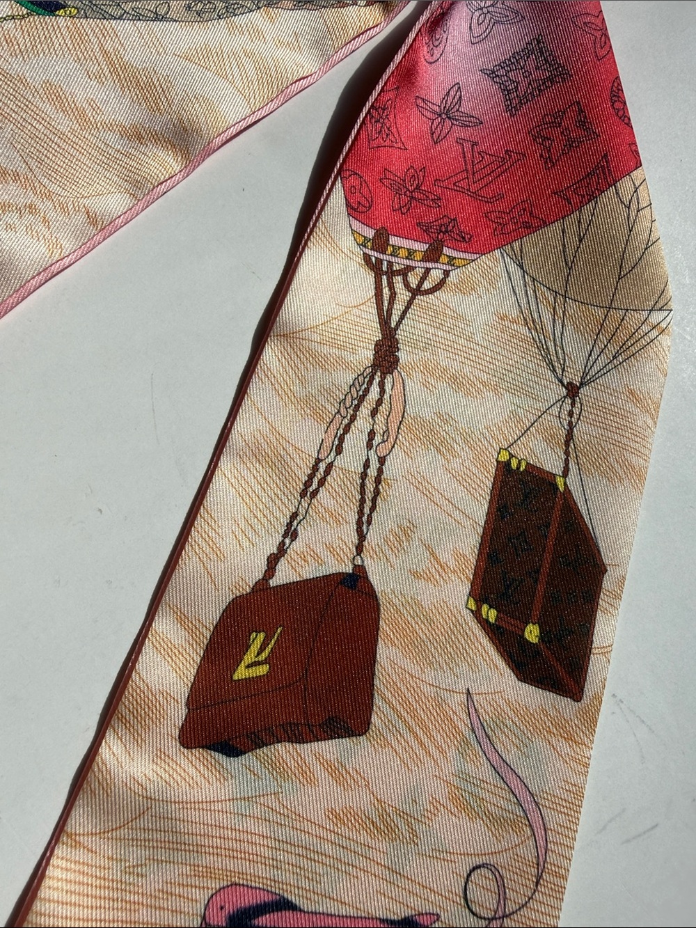 Pink and Brown Hot Air Balloon Silk Scarf Accent - Picture 9 of 12
